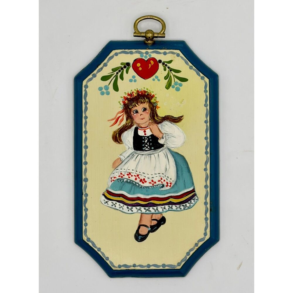 Cottagecore Swedish Girl Dancer Wood Plaque Wall Decor Hand Painte
